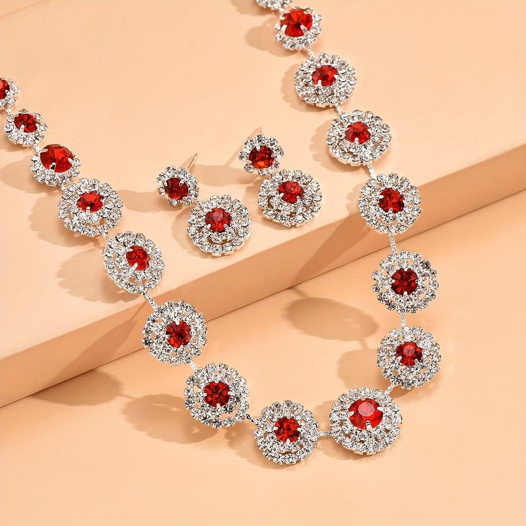 1 pair Earrings Plus 1pc Necklace Elegant Jewelry Set Inlaid Rhinestone Dainty Jewelry, Perfect Festival Gift For Women