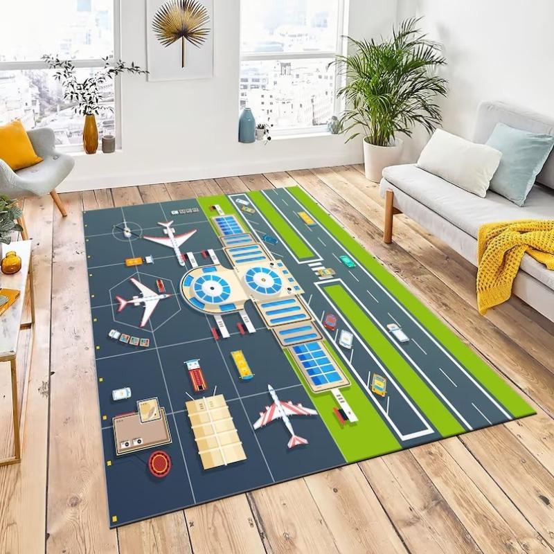 Flughafen Landebahn Szene Teppich Flugzeug Spielmatte Heimdekoration Rutschfest Weiche Bodenmatte Kinder Wohnzimmer Terminal Straßendesign