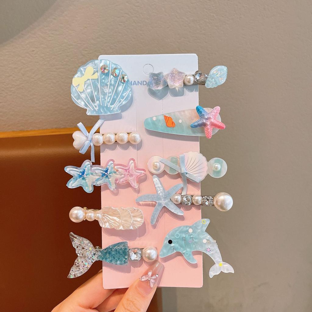 Summer Ocean Starfish Shell Hairpin Cute Children'S Hairpin Duck Beak Clip Pearl Hair Accessories Headgear Clip Girl