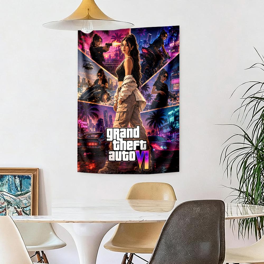 Grand Theft Auto Handwoven Tapestry Handmade Look Suitable for Reading Corner Balcony Living Room Year-Round Hand Painted Style Gift for New Home