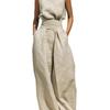 Women's Sleeveless High Neck Top and Wide Leg Pants Two Piece Set Casual Summer Outfit