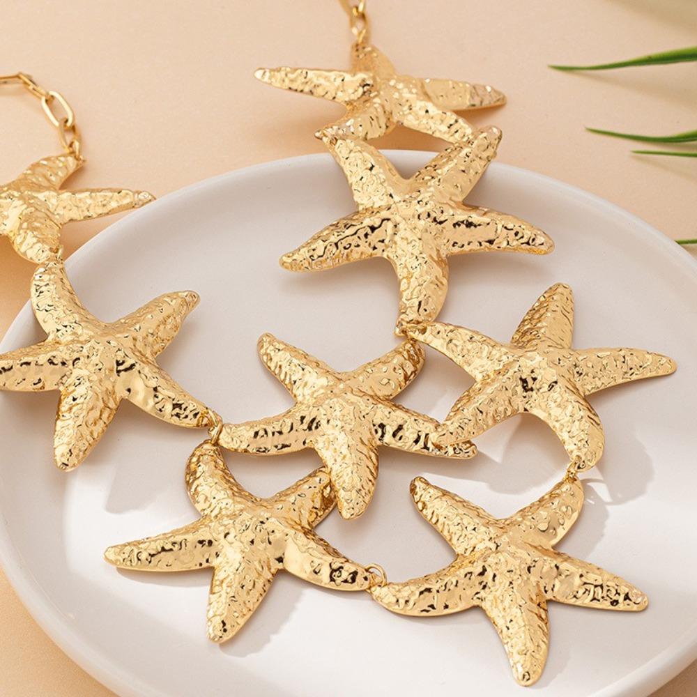 Metall Großer Seestern Stern Anhänger Punk Stecker Ohrringe Trendige Choker Halskette für Frauen Geschenk
