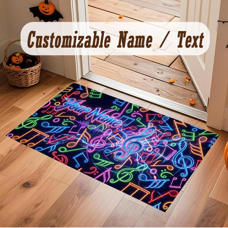 Music Theme Soft Crystal Velvet Rug Custom Name & Text Print Non Slip Floor Rug for Bedroom Living Room