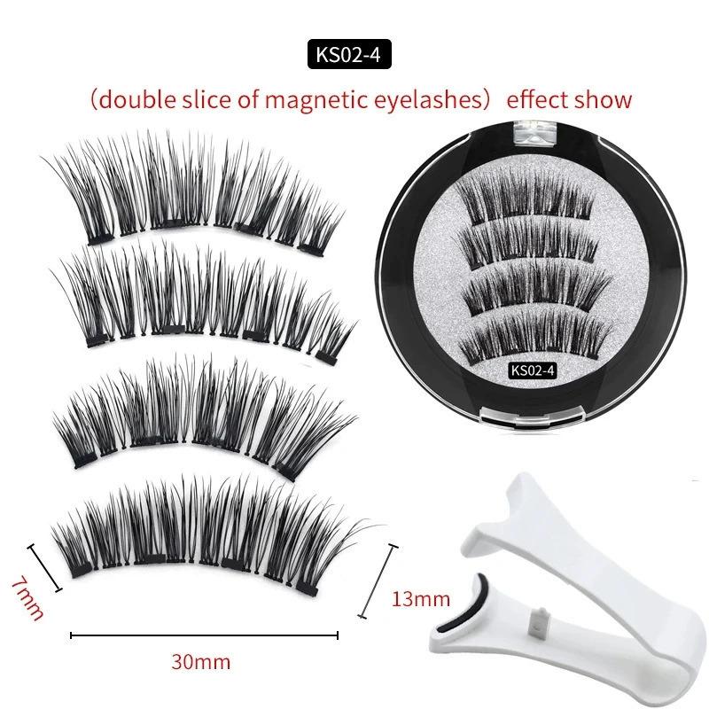 Europäische und amerikanische grenzüberschreitende Hot Sales Magnetische falsche Wimpern Klebstofffrei 4 Magnet Wimpern mit Clip Set Wiederverwendbare Wimpern