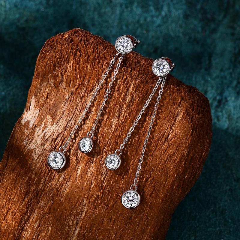 Anziw 925 Moissanite Star Tassel Drop Dangle Earrings for Women Real S925 Silver Studs Earrings Certified Fine Jewelry Gift Girl