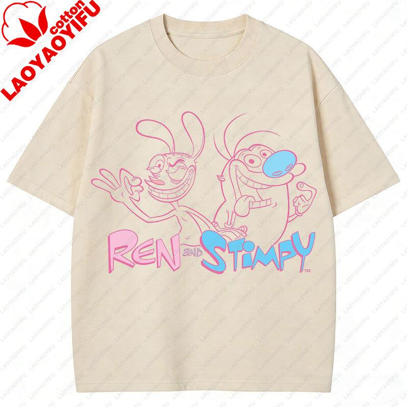 La T-shirt Ren & Stimpy Anni '90 Retrò Nickelodeon Commedia Vintage Cotone Grafica Manica Corta Magliette Divertente Cartone Animato Tema Y2k Top