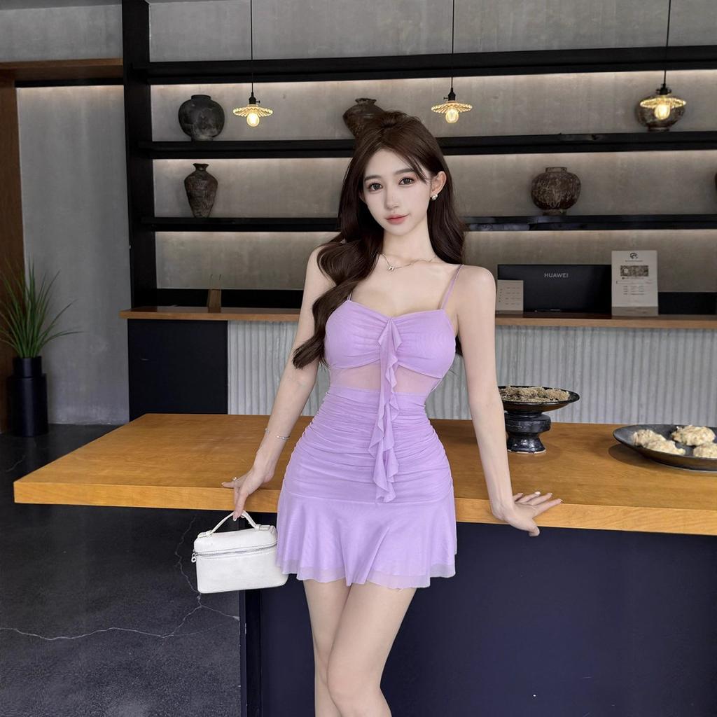 Work clothes Work clothes Low-cut v-neck slim-fitting and thin hip-wrapped bottom suspender dress