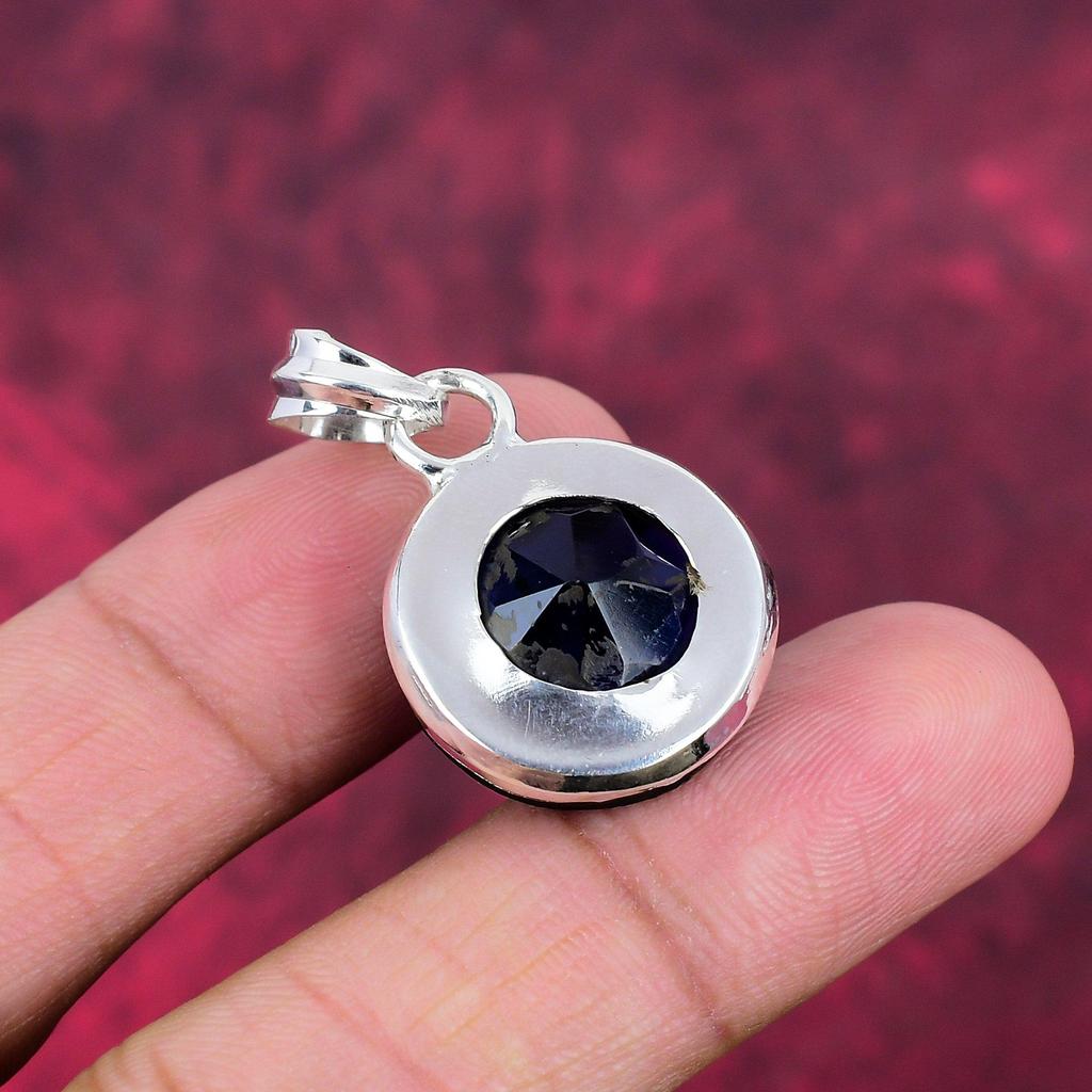 Blue Sapphire Pendant, Handmade Gemstone Pendant, 925 Solid Sterling Silver Pendant Antique Jewelry, For Engagement Gift