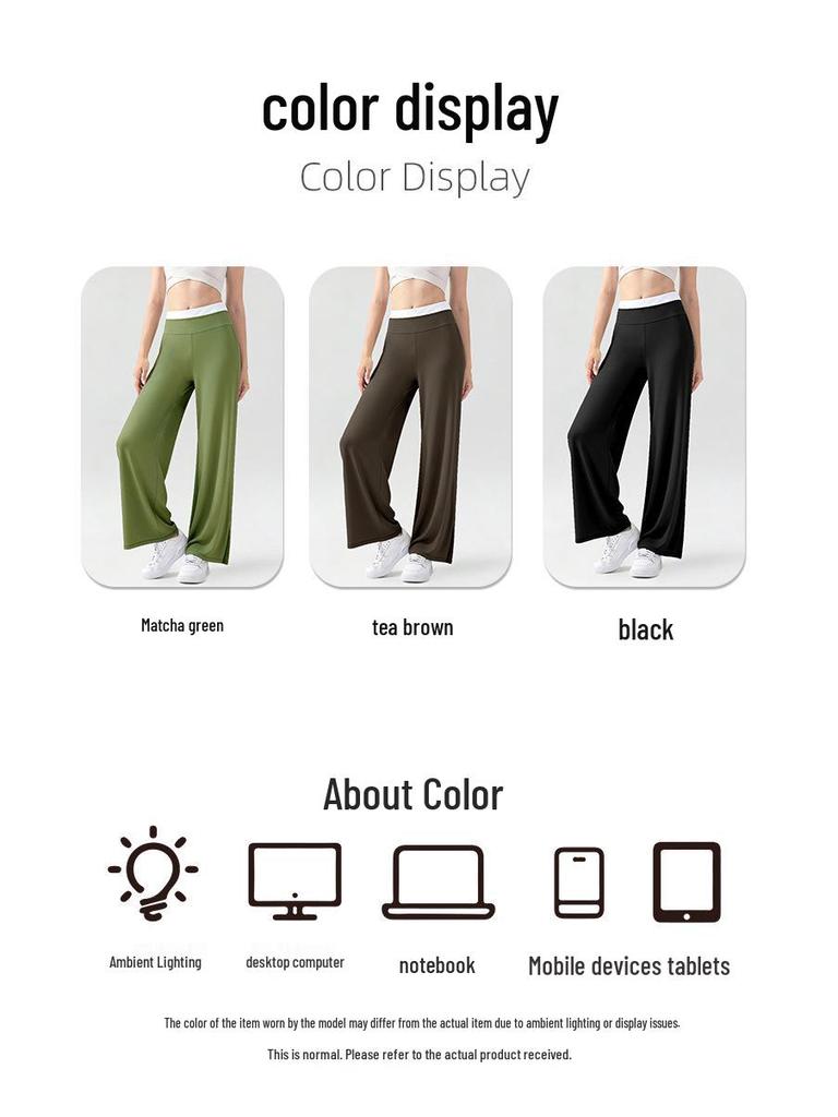 High Waist Straight Leg Women's Yoga Pants - Casual, Slimming, Loose Fit, Wide Leg Fitness Trousers