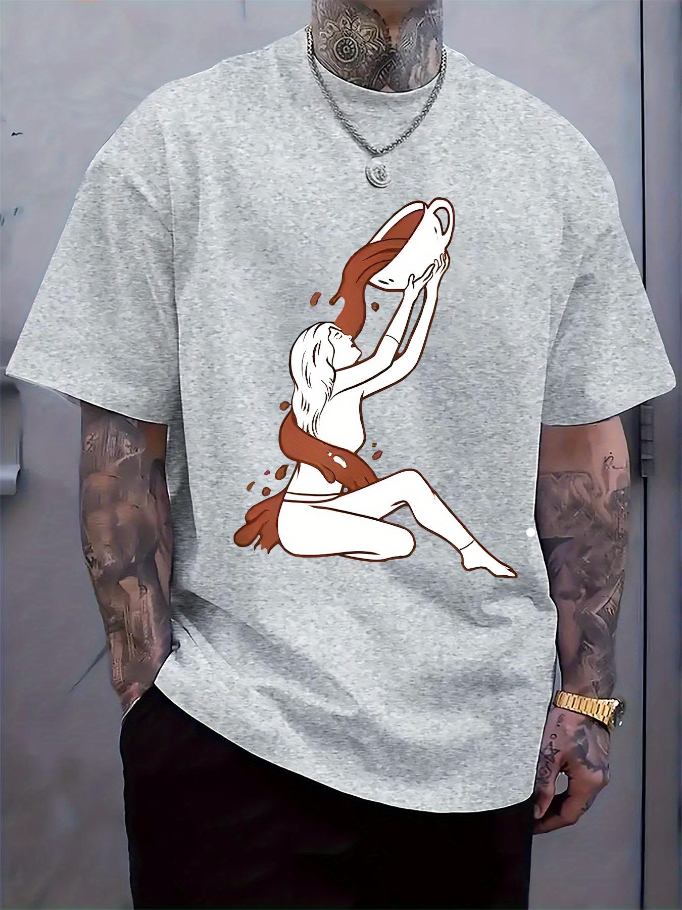 Creative Liquid Spill Illustration Print Round Neck Short Sleeve T-shirt M