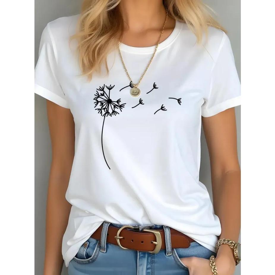 Women Cartoon Printed Short Sleeve O Neck T Shirt Cotton Summer Tees