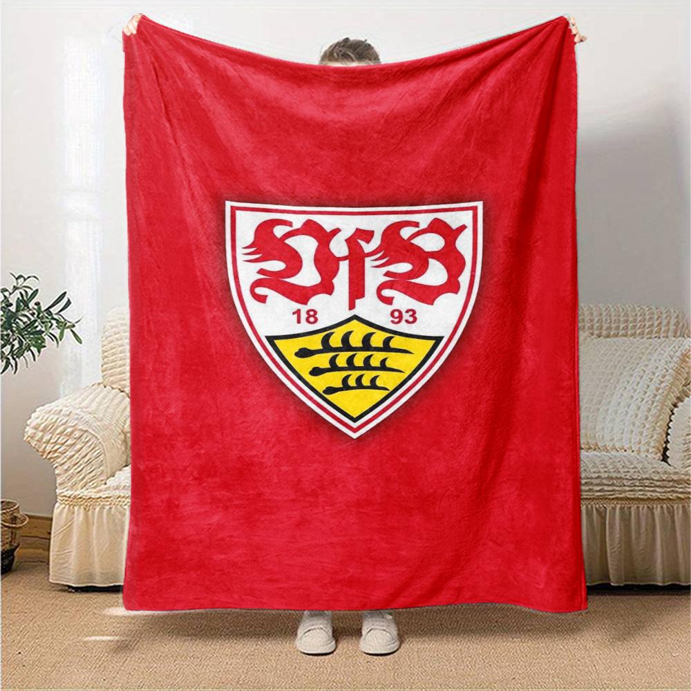 VfB Stuttgart Football Club Flannel Blanket, Red Shield Logo Print Throw Blanket, Soft Warm Sofa Bed Blanket for Soccer Fans Home Decor Gift
