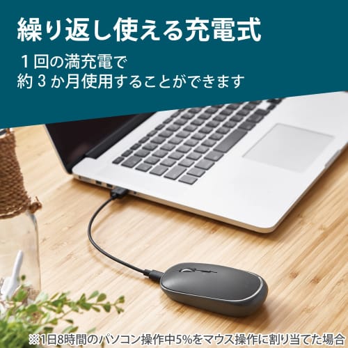 ELECOM Mouse Wireless Mouse Bluetooth Slint M-TM15BBGM/EC Thin, Quiet, Rechargeable, 4 Buttons, Multi-pairing, Connectable to 3 Devices, Compatible wi