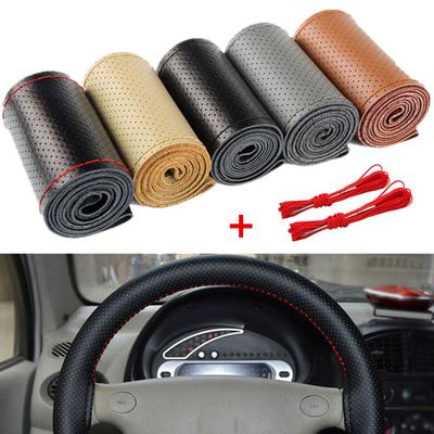 Car Steering Wheel Cover Leather Braided Wheel Cover for Car Truck DIY 38CM Needle Thread Covers Protector Interior Parts
