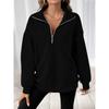 Women S Loose Fit Half Zip Long Sleeve Solid Color Casual Sweatshirt