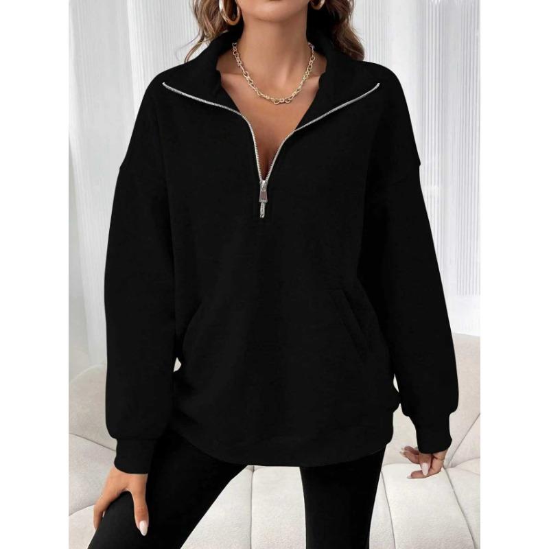 Women S Loose Fit Half Zip Long Sleeve Solid Color Casual Sweatshirt