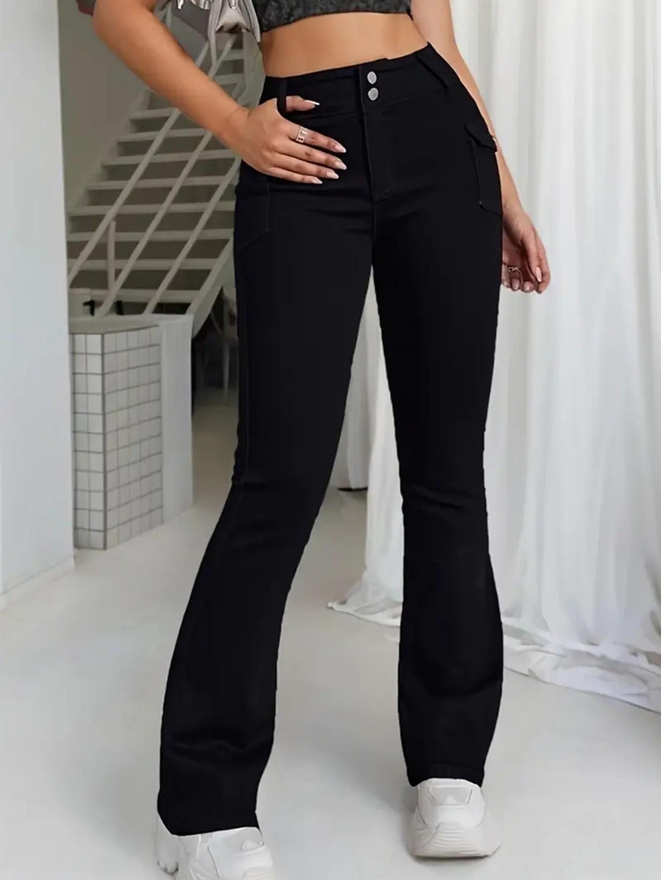 

Black Flare Slimming Jeans with Multi-Pocket Design for Women S чёрный