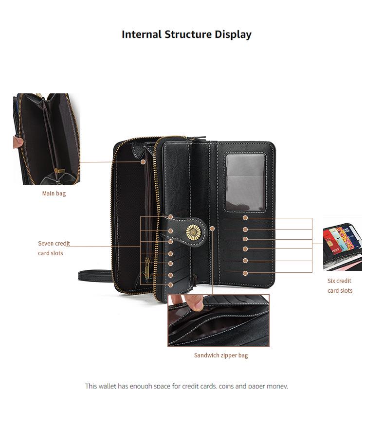 Trendige hohle lange Reißverschluss-Damenbrieftasche & Clutch mit großem Fassungsvermögen