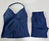 JYL Seamless Backless Two Piece Set Padded Halter Top Fitness Shorts
