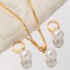 Fashion Elegant Imitation Pearl Pendant Jewelry Set for Women Vintage Gold Color Chain Necklace Earring Girl Wedding Party Gifts