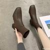 Fashion New Autumn Winter Style Thick Medium Heel Square Toe Short Boots for Women Knitted Simple Comfortable Daily  Women's Shoes