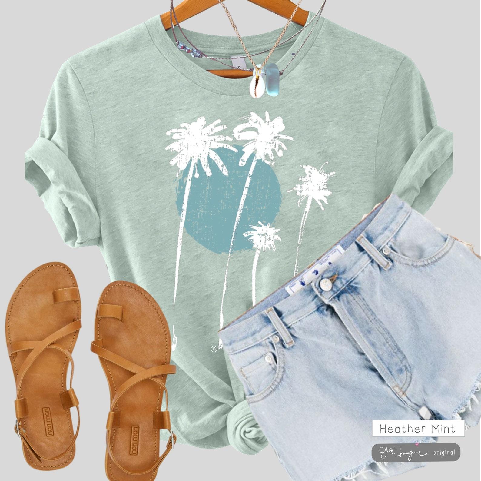 Palm Sunset Graphic Tee: Boho Beach Vacation Shirt 3XL