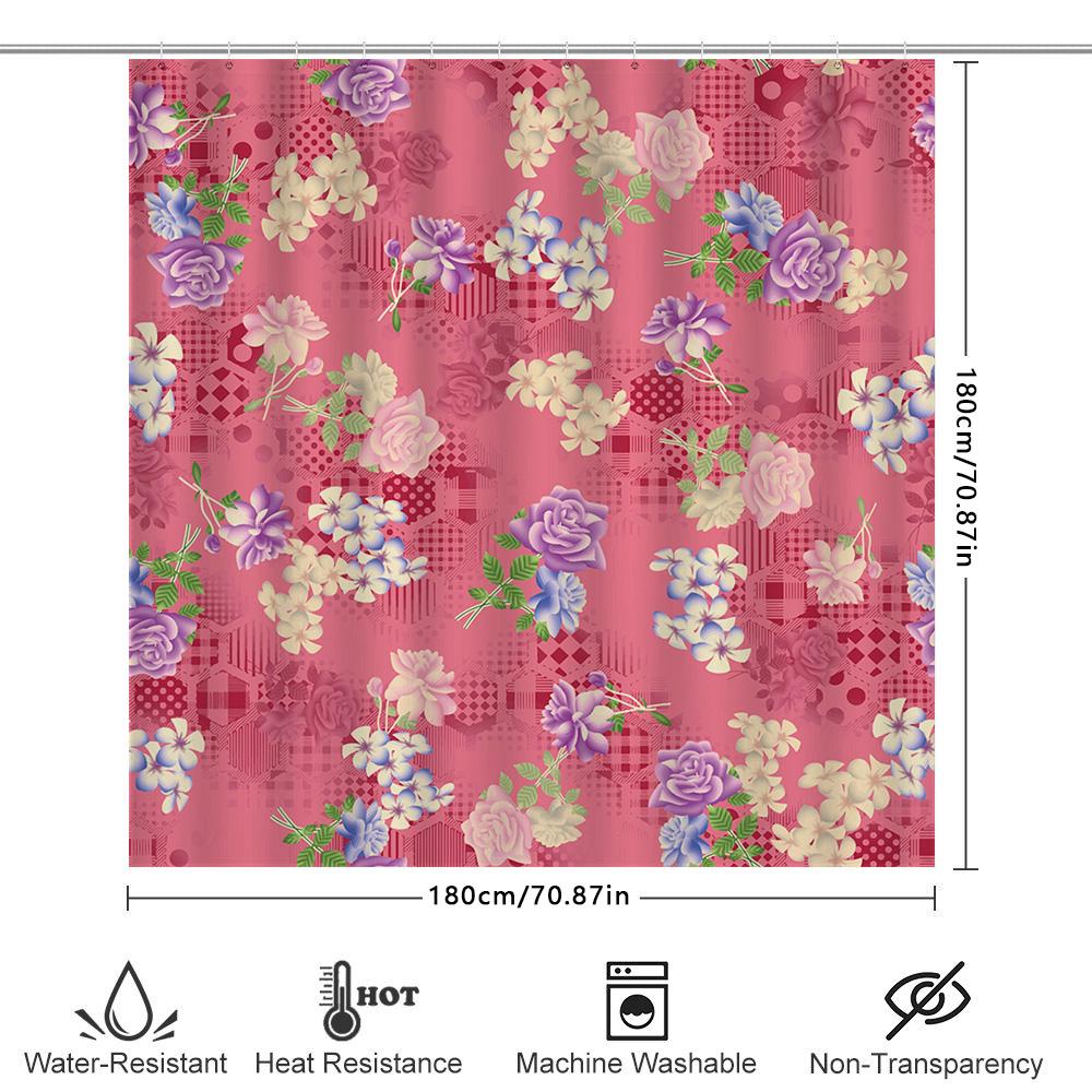 Pink Bath Shower Curtain with Floral Print Modern Home Decor for Bathroom Accessories Decoration Set 72 x 84 inches, Pink Purple