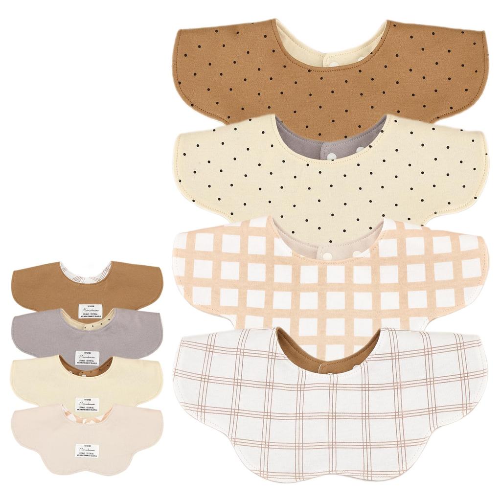 GoUseGo Baby Set of Smooth Cotton for Girls and Stylish Solid Flower Petal Newborn Baby Baby Shower Gift Bibs, 4, Reversible, Fabric, 360-Degree View,