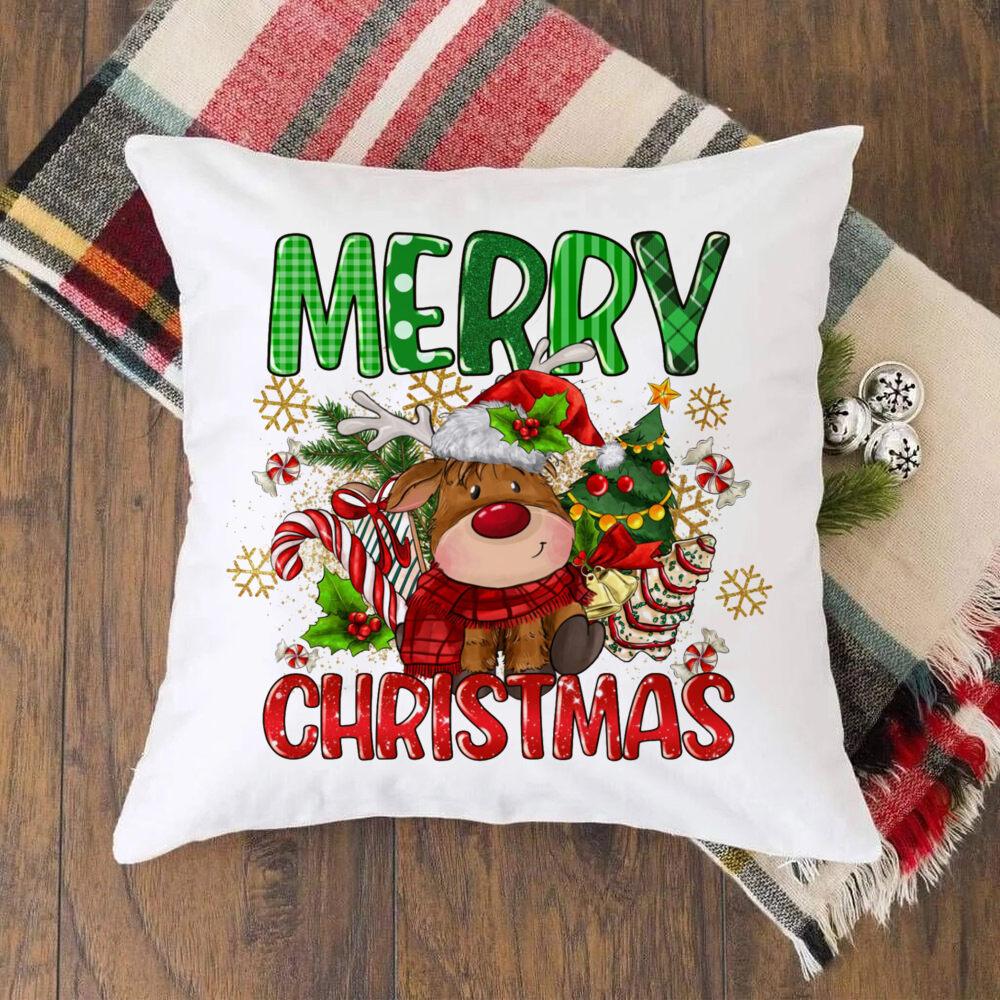 Christmas Crew Deer Print Pillow Case Winter Party Decor Home Cushion Cover Fall Holiday Pillowcase Xmas Gift for Family Friends