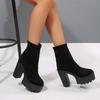 Plus Size High Heeled Fashion Boots Women's  Autumn New Round Toe Suede Sleek Platform Skinny Booties