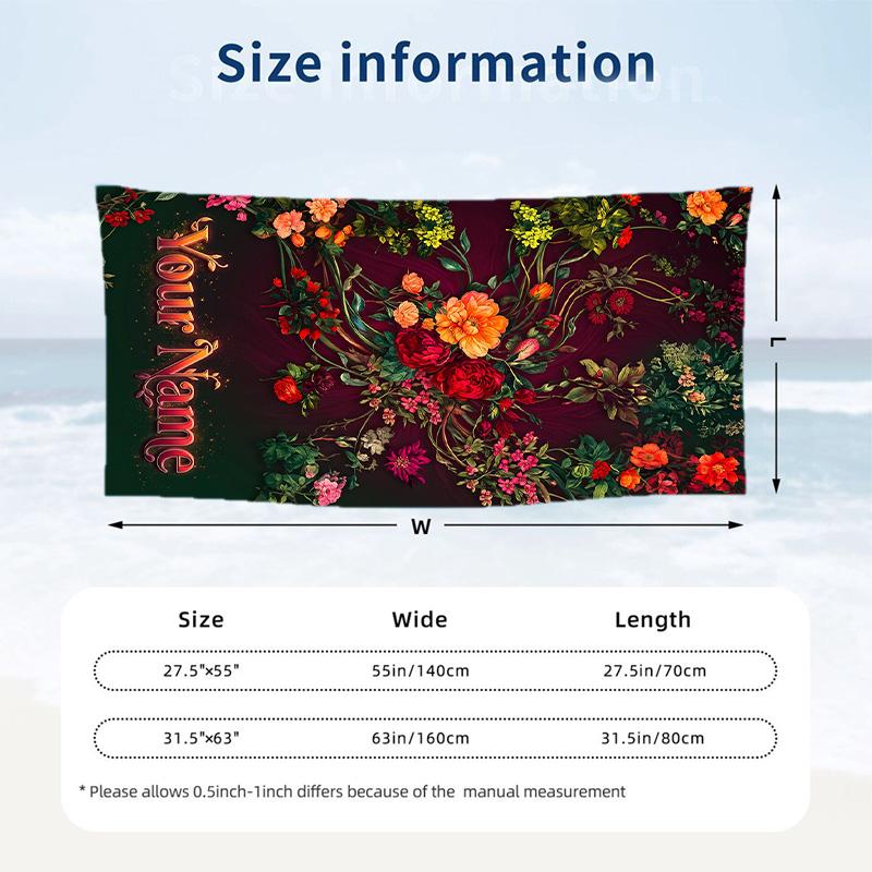 Floral Theme Beach Towel Personalized Custom Name & Text Soft Quick Dry Beach Towel for Swimming Travel