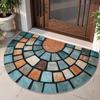 1Pcs Colorful Stone Blocks Half Round Door Mat Non-Slip Washable Floor Mat 2D Flat Semi-Circular Rug for Entryway Hallway Decor