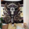 "Boho Skull with Feathers and Mandala" Patterned Tapestry Decorative Wall Hanging, Home Bedroom Living Room Decor