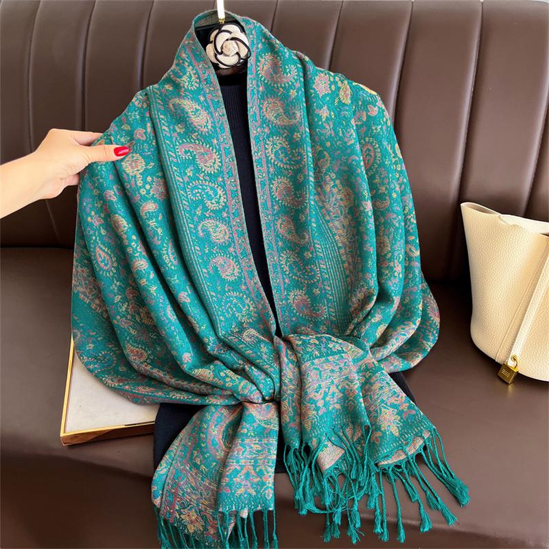 Bohemian Autumn Paisley Cashmere Shawl for Women Jacquard Pashmina Warm Winter Scarves Print Design Lady Foulard Stoles Scarf