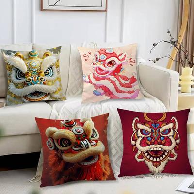 Traditioneller tanzender Löwe Anime Glück Kissenbezug Muster Bedruckter Kissenbezug für Wohnzimmer Sofa Kissenbezug & Schlafzimmerdeko