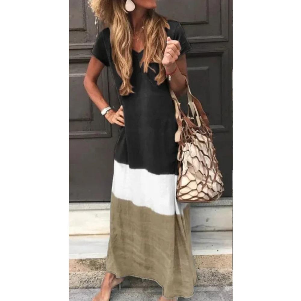 

Canwedance Boho Maxi Dress V Neck Short Sleeve Summer Beach Dress Overall Plus Size Robes Cotton Basic Shirt Dress Vestidos 6XL