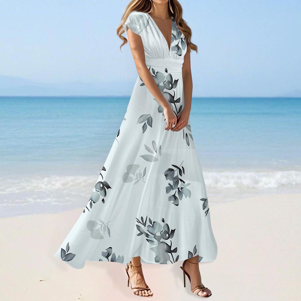 Boho Dress For Women Casual Loose Fit Summer Sundress Floral Print Dress With Pocket