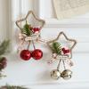 Christmas Jingle Bell Rustic Iron Door Hanging Star Bell with Bow Pine Picks Red Berry for Christmas Wreath Gift Wrapping Craft Home Decor
