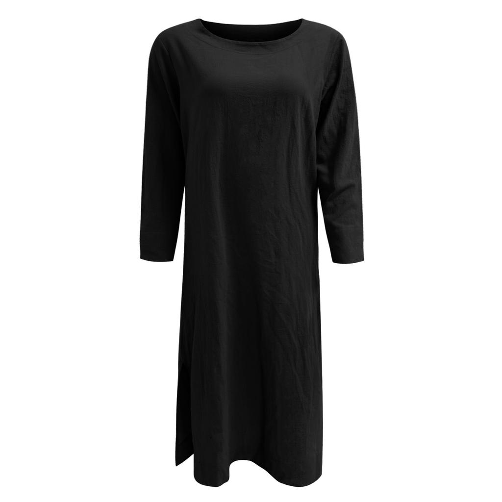 Women's Casual Fashion Color Loose Long Sleeves Pocket Shirt Dress