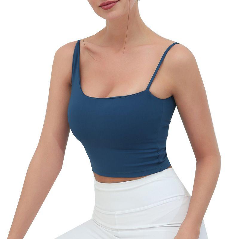 

Women s Export Sports Vest with Chest Pad Asymmetrical High Elastic Quick-Drying Yoga Running Gym Training Dance Sling Blue L