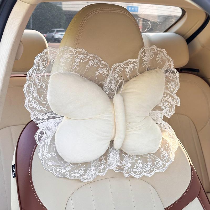 Creative Bow Lace Car Headrest New Product Car Pillow Neck Pillow Plush Car Soft and Comfortable Pillow