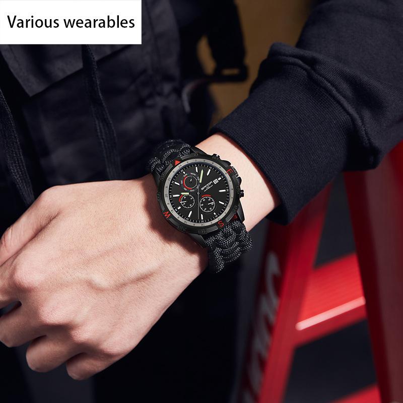 New Electronic Quartz Men's Watch Outdoor Mountaineering Sports Braided Calendar Men's Watch Three Eyes and Six Needles Watch