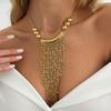 SHIXIN Elegant Sexy Metal Long Tassel Pendant Necklaces Women Vintage Beaded Tubular Charm Clavicle Chain Party Choker Jewelry