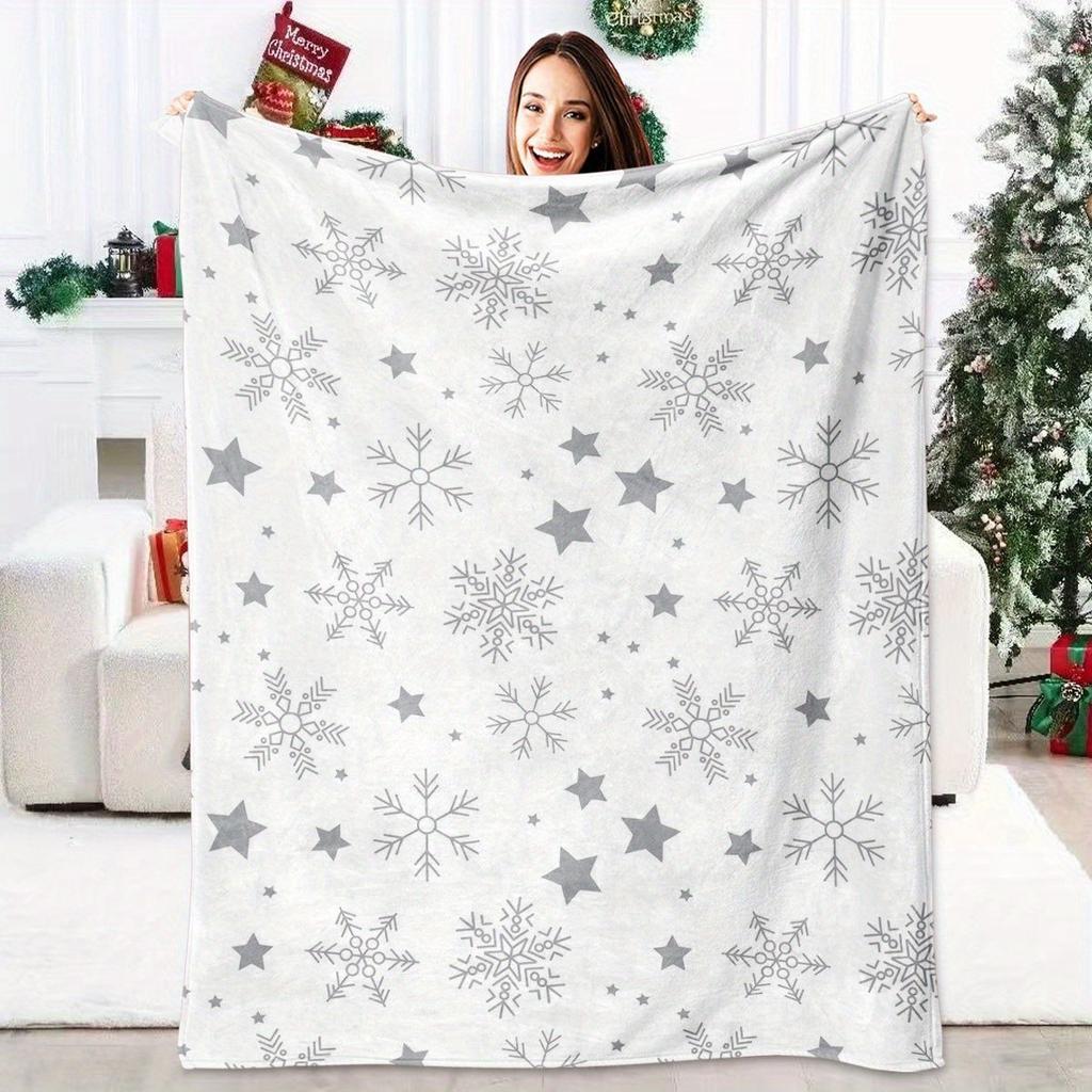 Christmas Snowflake Star Fleece Blanket Holiday Winter Pattern Soft Cozy Throw Home Decor Gift for Christmas and Festive Season