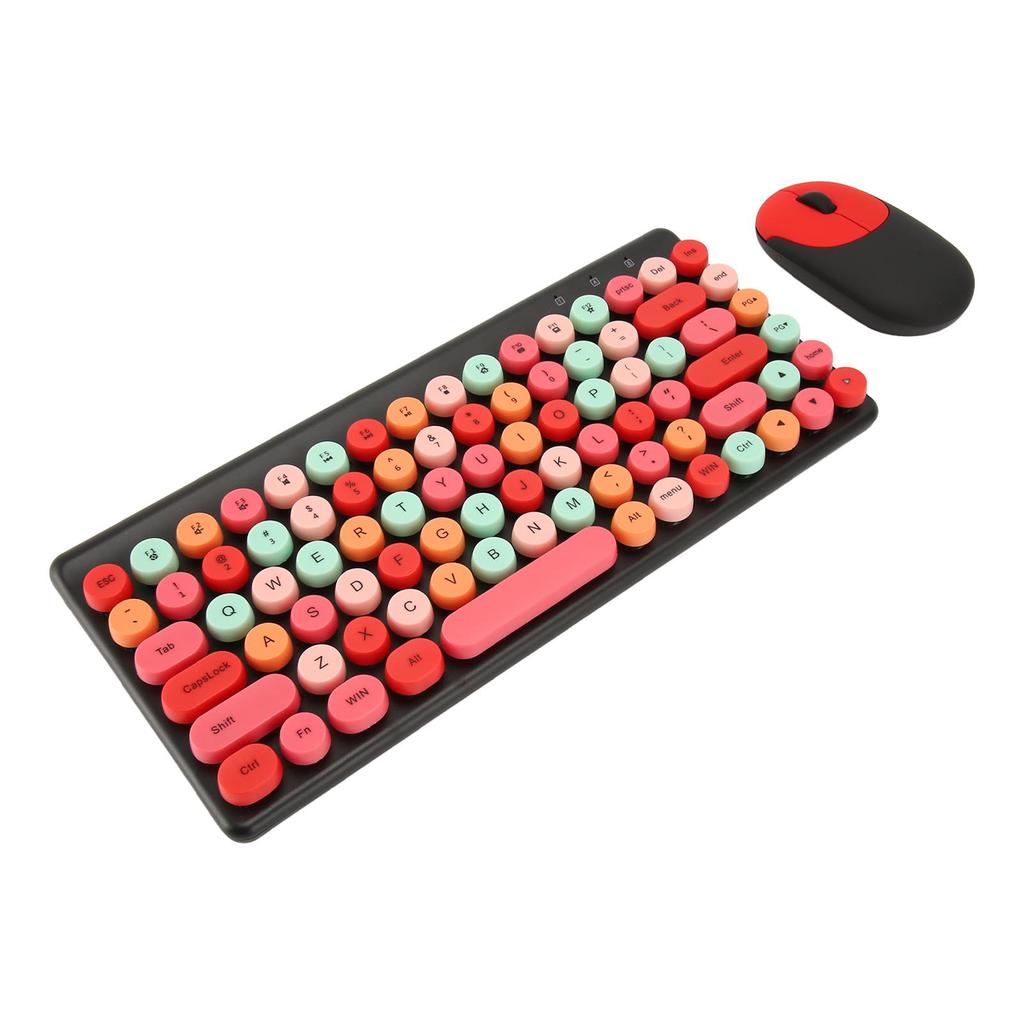 Wireless Keyboard and Mouse Retro Colorful Round Keycap 86 Keys Keyboard with 2.4G Wireless Mouse