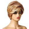 Ladies Short Brown Blonde Synthetic Wig Hairstyle Curly Wig With Bang For Women Daily Use Heat Resistant Fiber