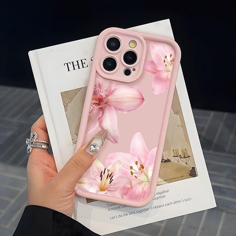 Pink Hibiscus Pattern Phone Case Suitable for iPhone 17 16 15 14 13 12 11 Pro/Max/Plus Anti Drop and Shockproof Back Cover