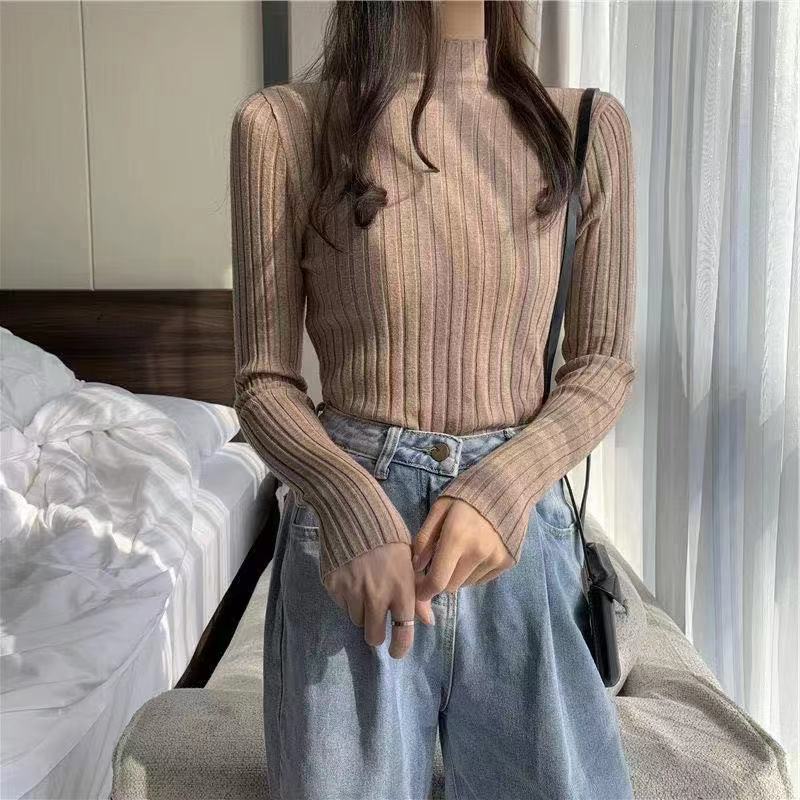 Turtleneck Pullovers Basic Sweaters Women Autumn Winter Primer Shirt Long Sleeve Short Slim-fit Tight Jumper Tops Solid