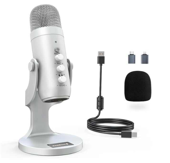 ZealSound ASMR Microphone, Phone Condenser Microphone, USB Microphone with Echo Function, for Recording, Gameplay, Live Streaming, Skype, Zoom, PC,