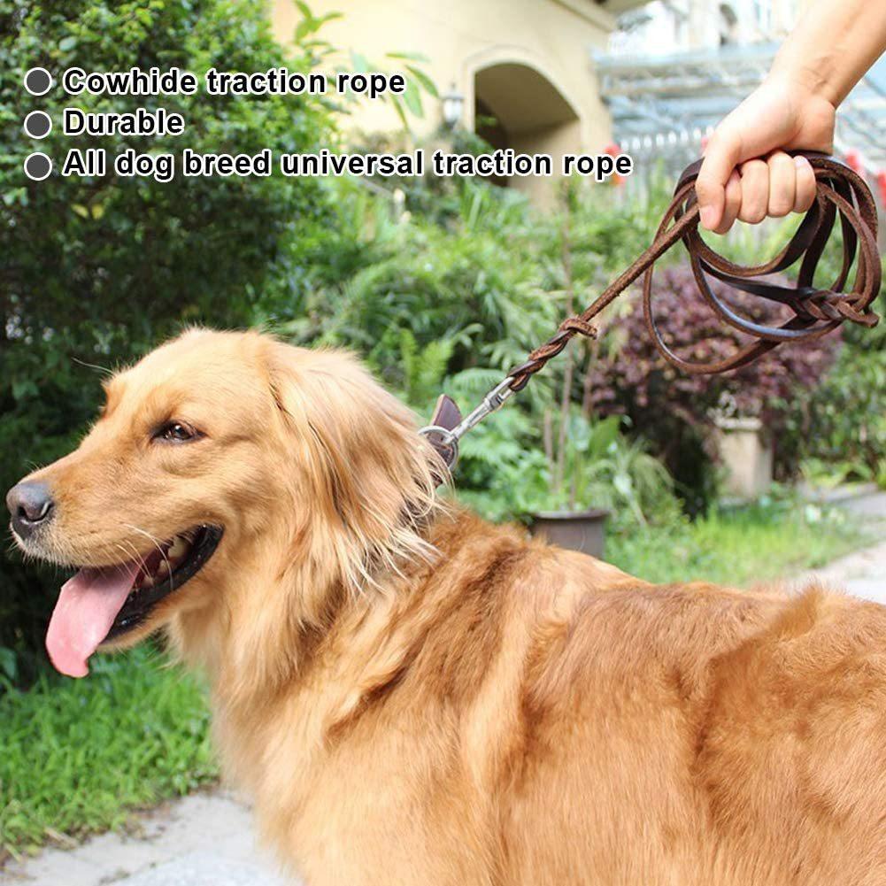 Pet Dogs Leads Outer Cowhide Material Traction Rope Robust Durable Leashes For Walking Dog Chain For Medium Large Dogs